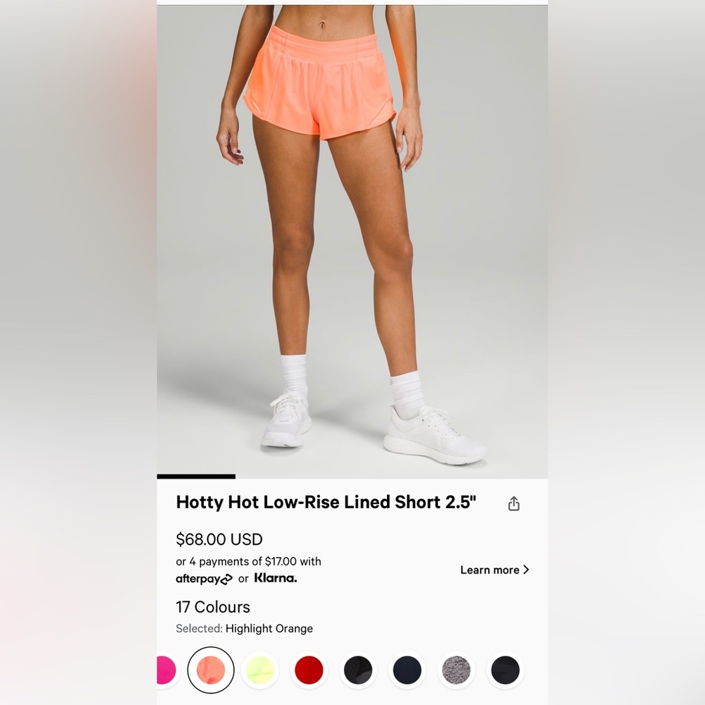 HIGHLIGHT ORANGE HOTTY HOT LULULEMON 2.5 SHORTS
